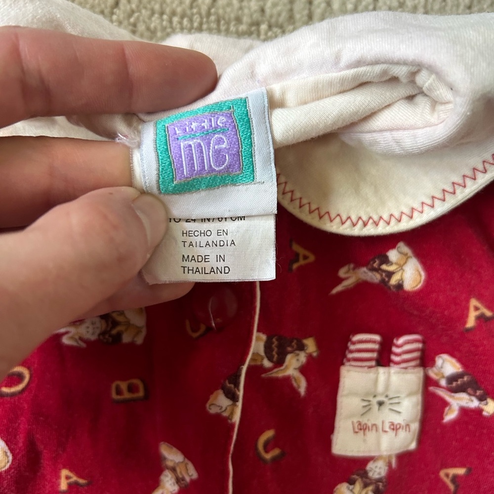 1990s vintage Lapin Lapin by Little me baby onesie with collar bunnies cozy 0-3 - Picture 4 of 7